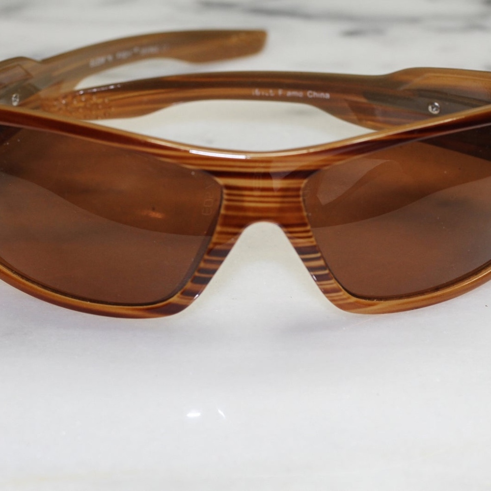 Brown Rectangular Wrap Around Sunglasses - image 3